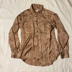 Brown and tan animal print silky button up